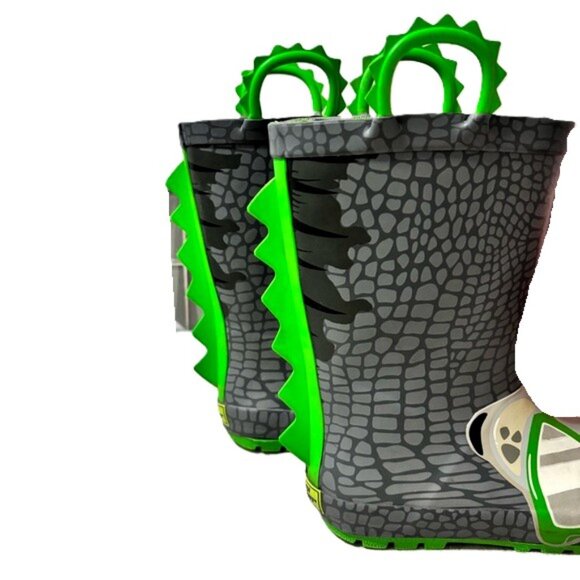 Western Chief Jurassic Jake Dinosaur Rain Boots Youth Size 1 Charcoal Green - Picture 9 of 16